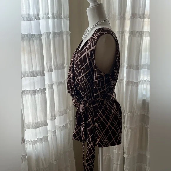 New York & Company maroon and cream Wrap Blouse - Picture 2 of 7